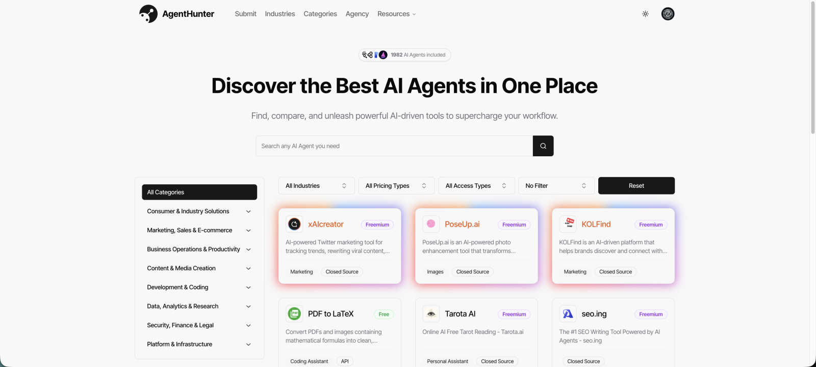 AgentHunter application interface and features