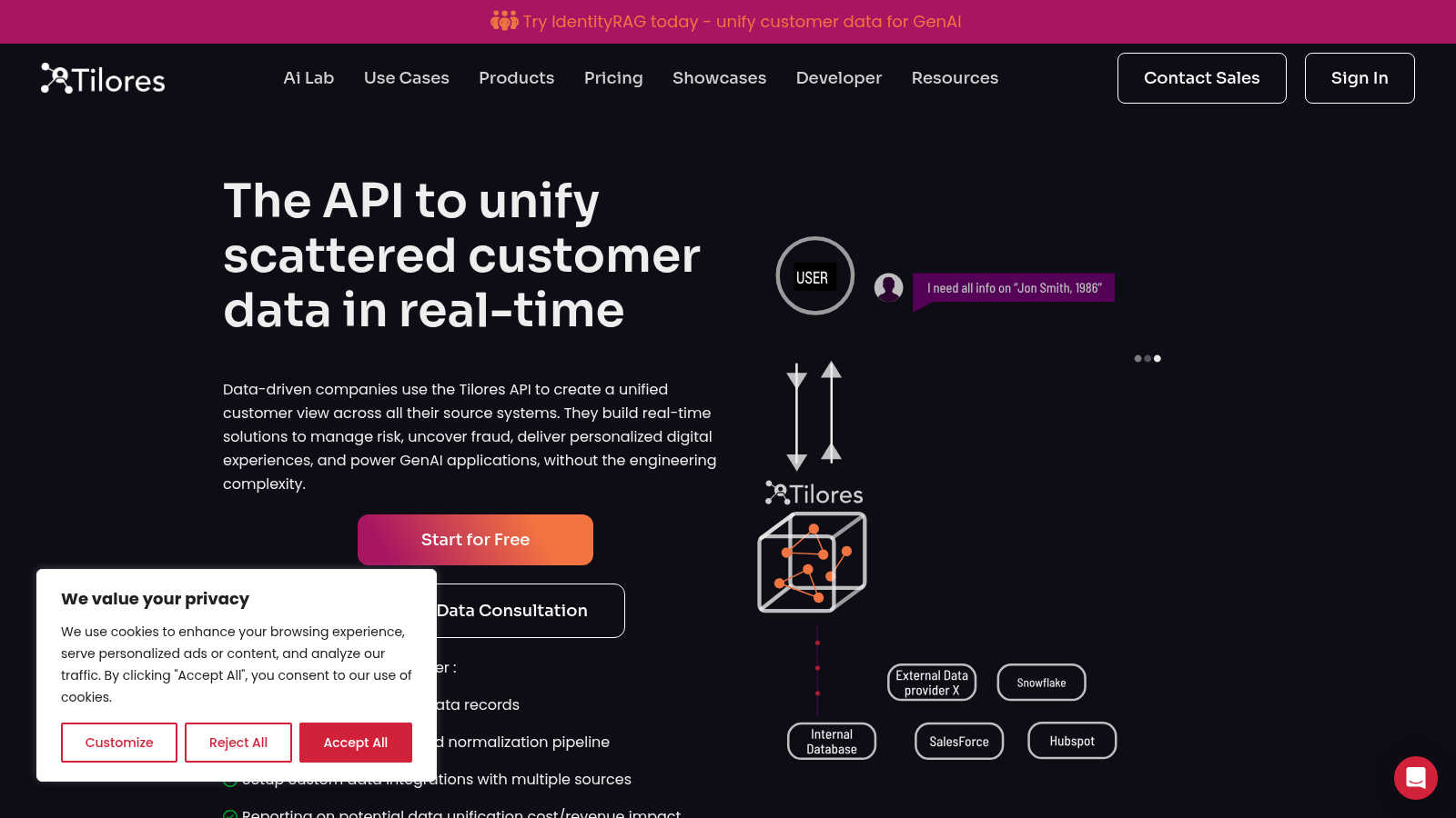 Tilores application interface and features