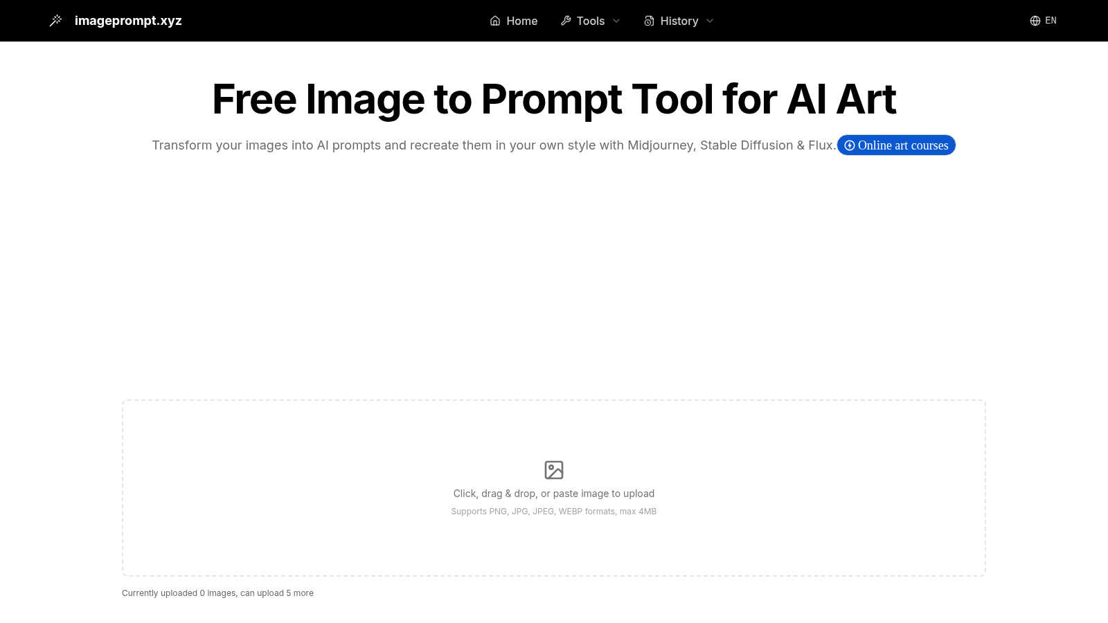 Free Image to Prompt Tool application interface and features