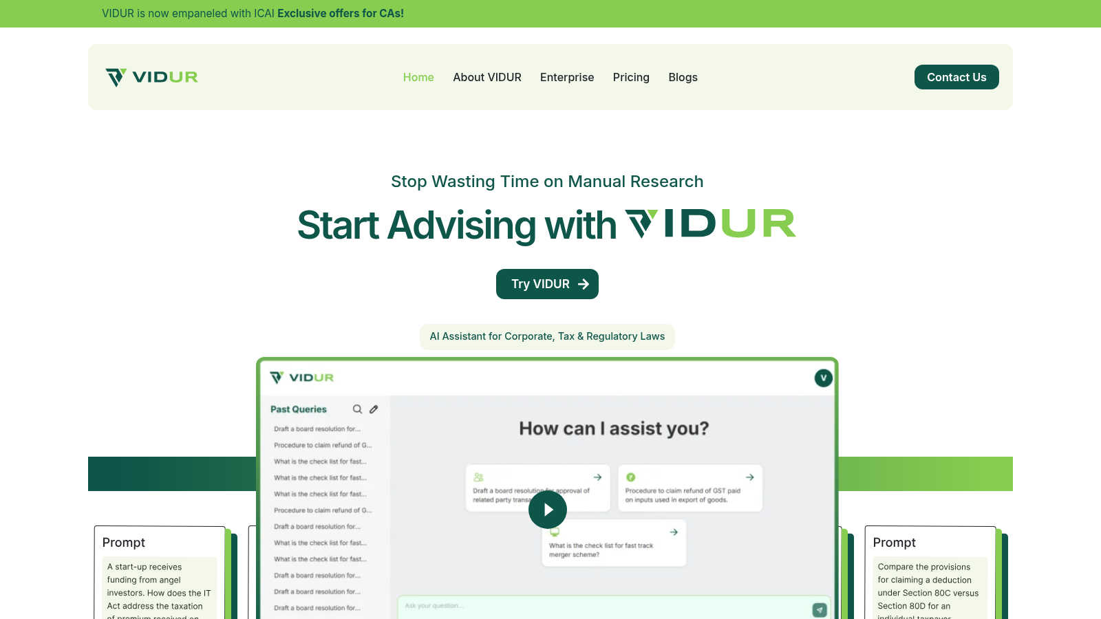 VIDUR application interface and features