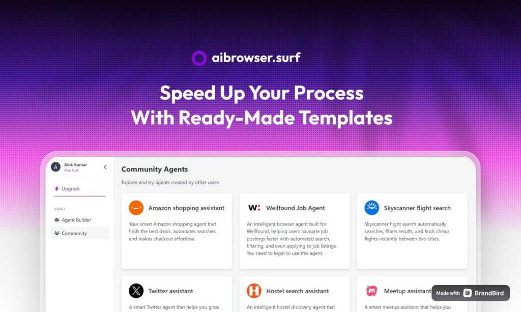 AI Browser application interface and features