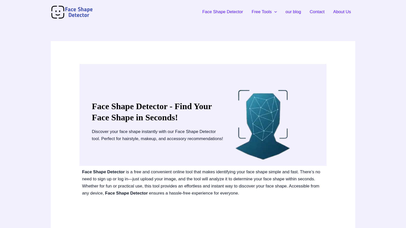 Face Shape Detector application interface and features