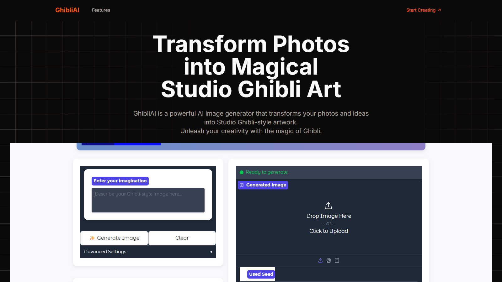 GhibliAI Art application interface and features