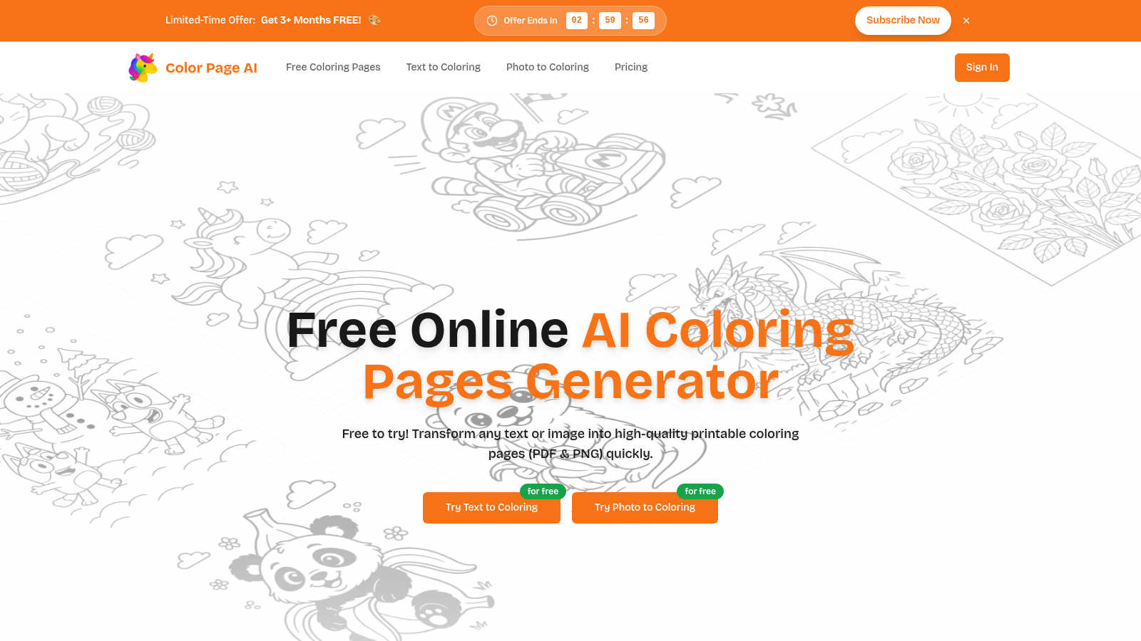 Color Page AI application interface and features