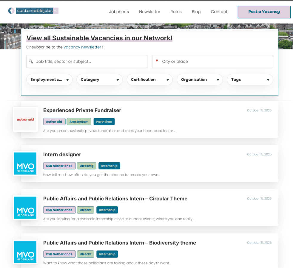 Sustainablejobs application interface and features