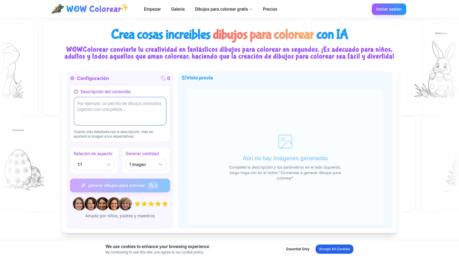 WOWColorear application interface and features
