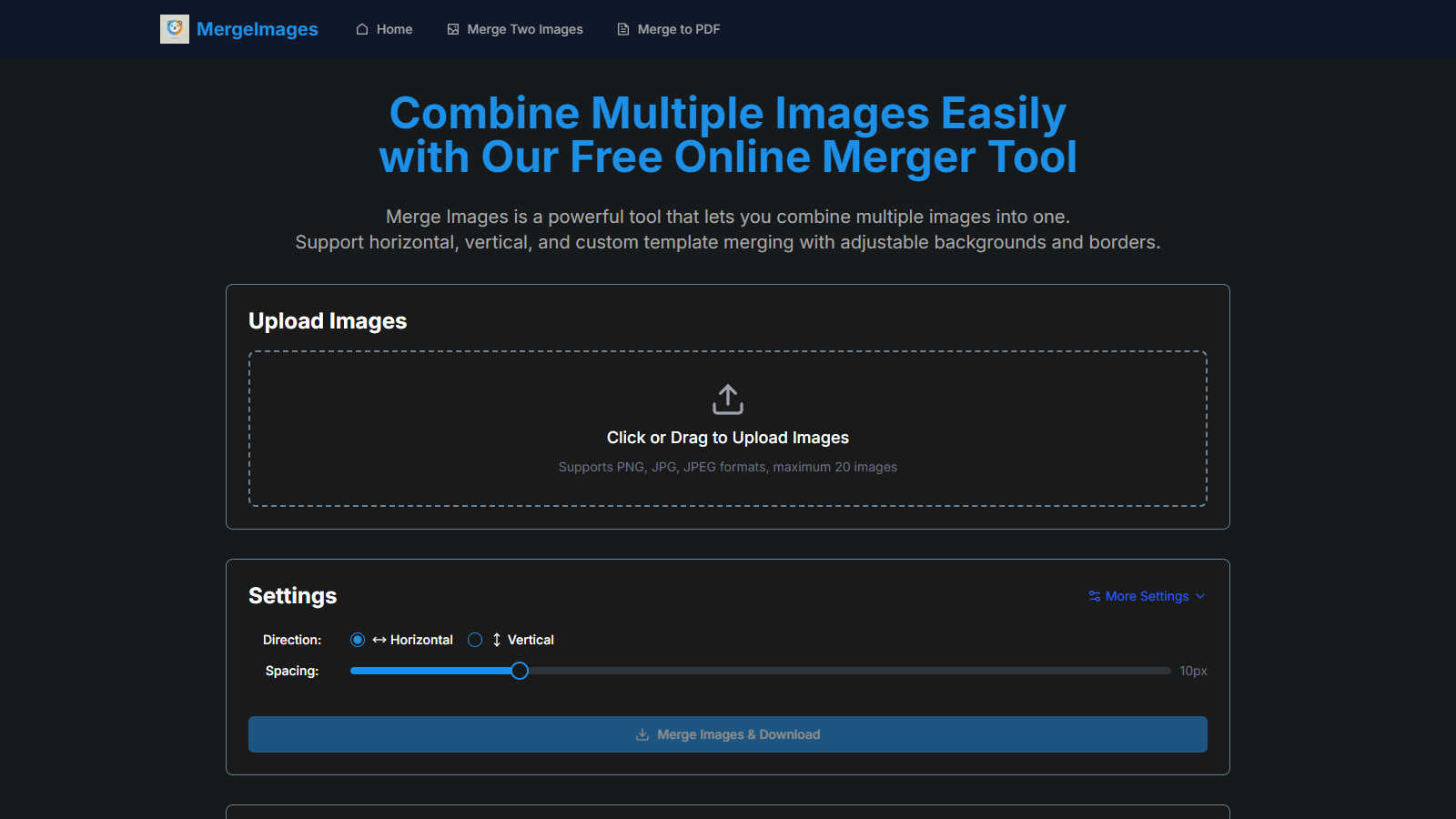 MergeImages application interface and features