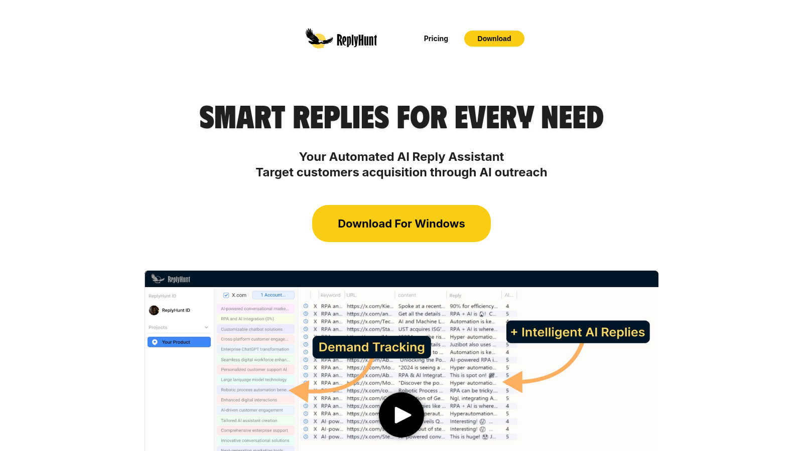 ReplyHunt application interface and features