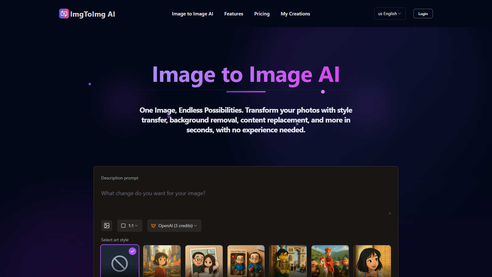 Image to Image AI application interface and features