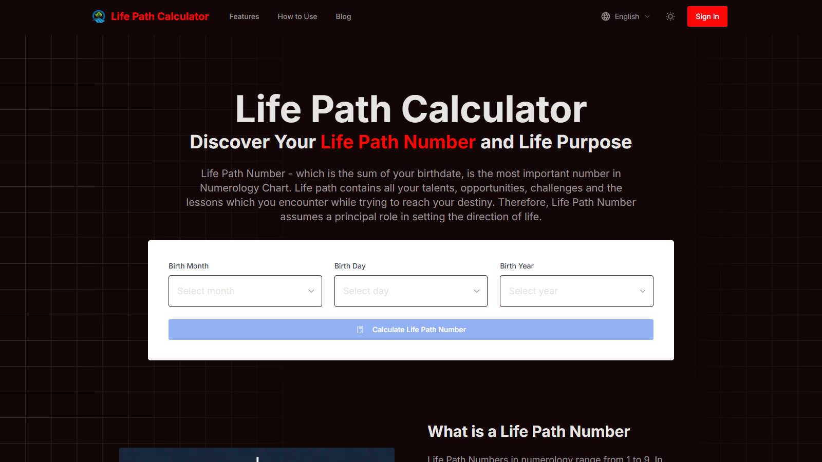 Life Path Calculator application interface and features