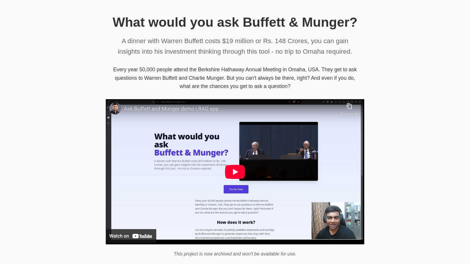 Ask Buffett & Munger application interface and features