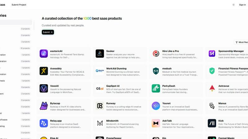 1000saas application interface and features