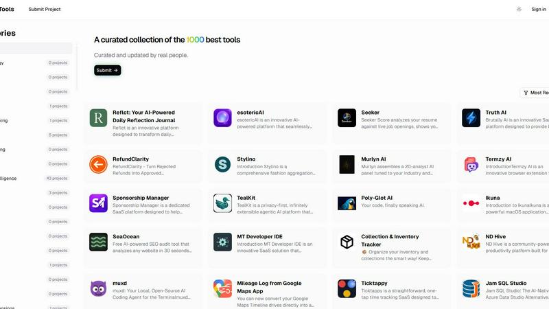 1000tools application interface and features