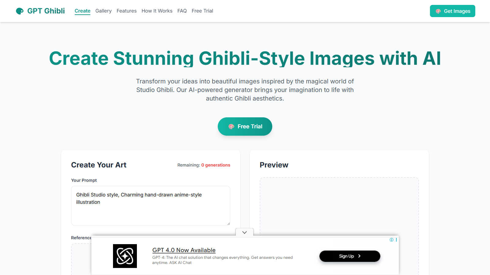 GPT Ghibli application interface and features