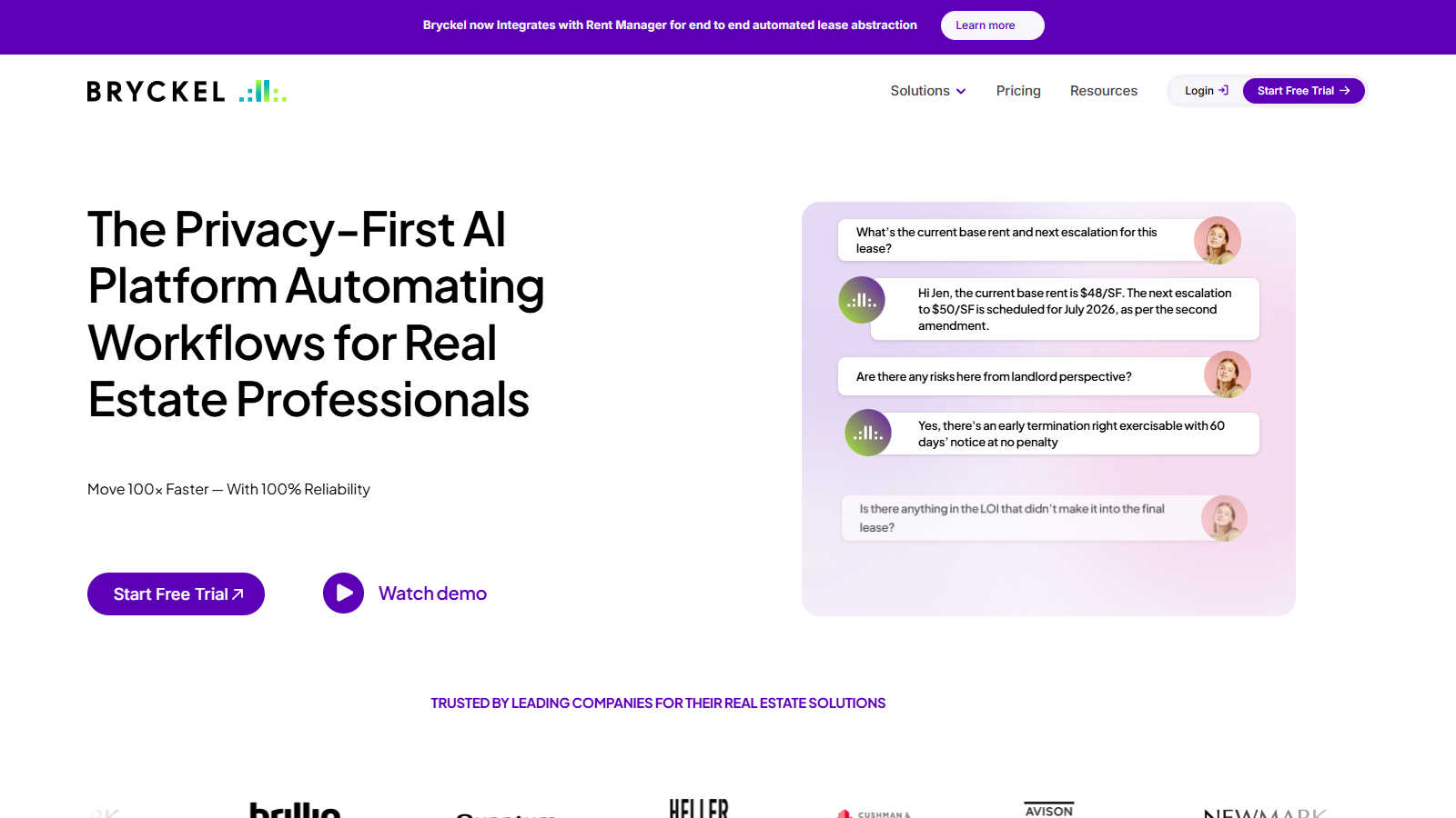 Bryckel application interface and features