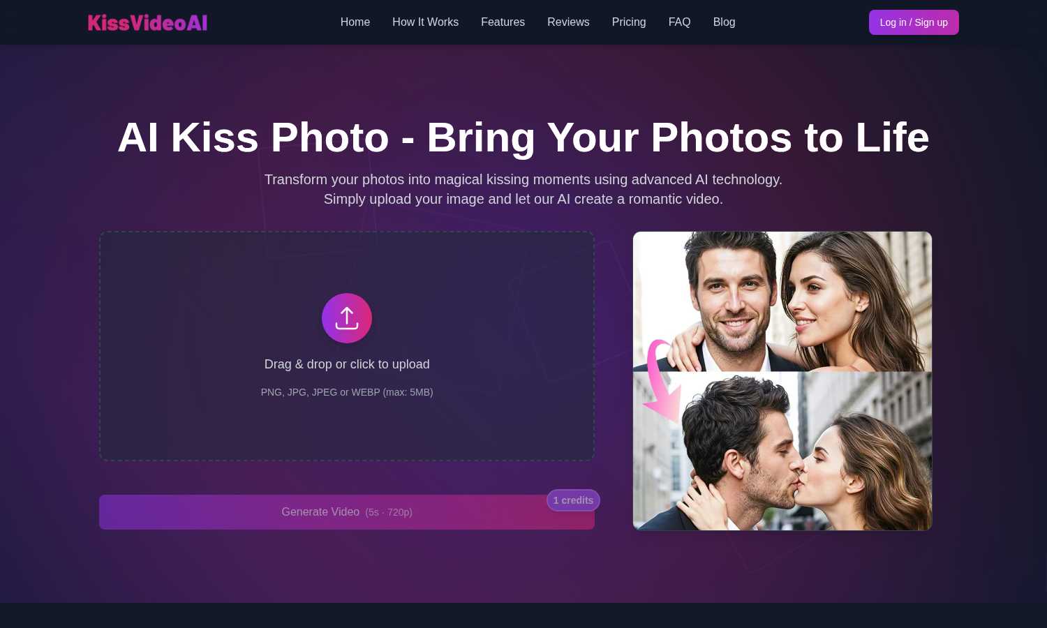 KissMoment AI application interface and features