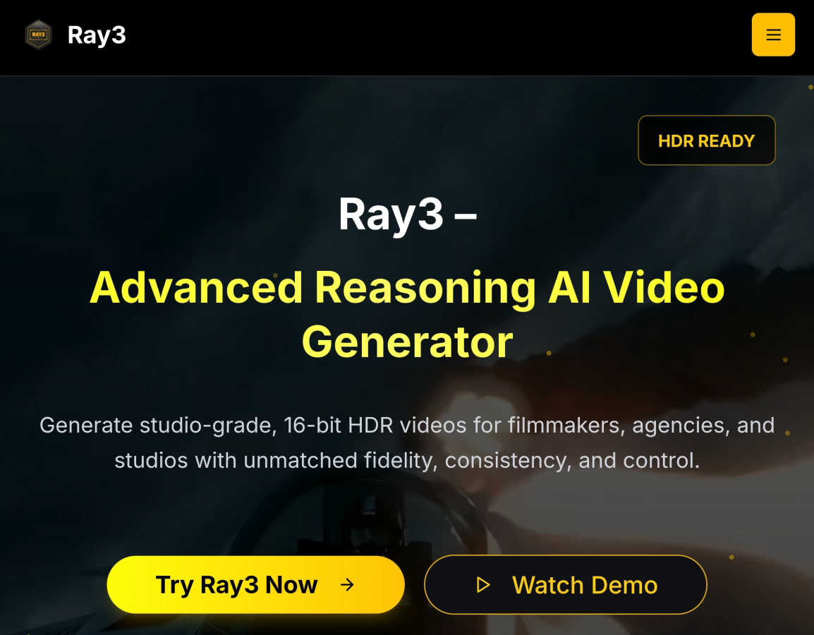 Ray3 AI VIDEO GENERATOR application interface and features
