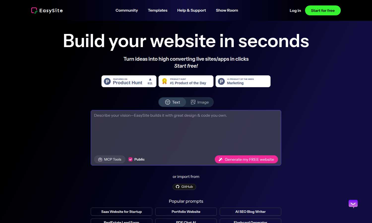 EasySite application interface and features