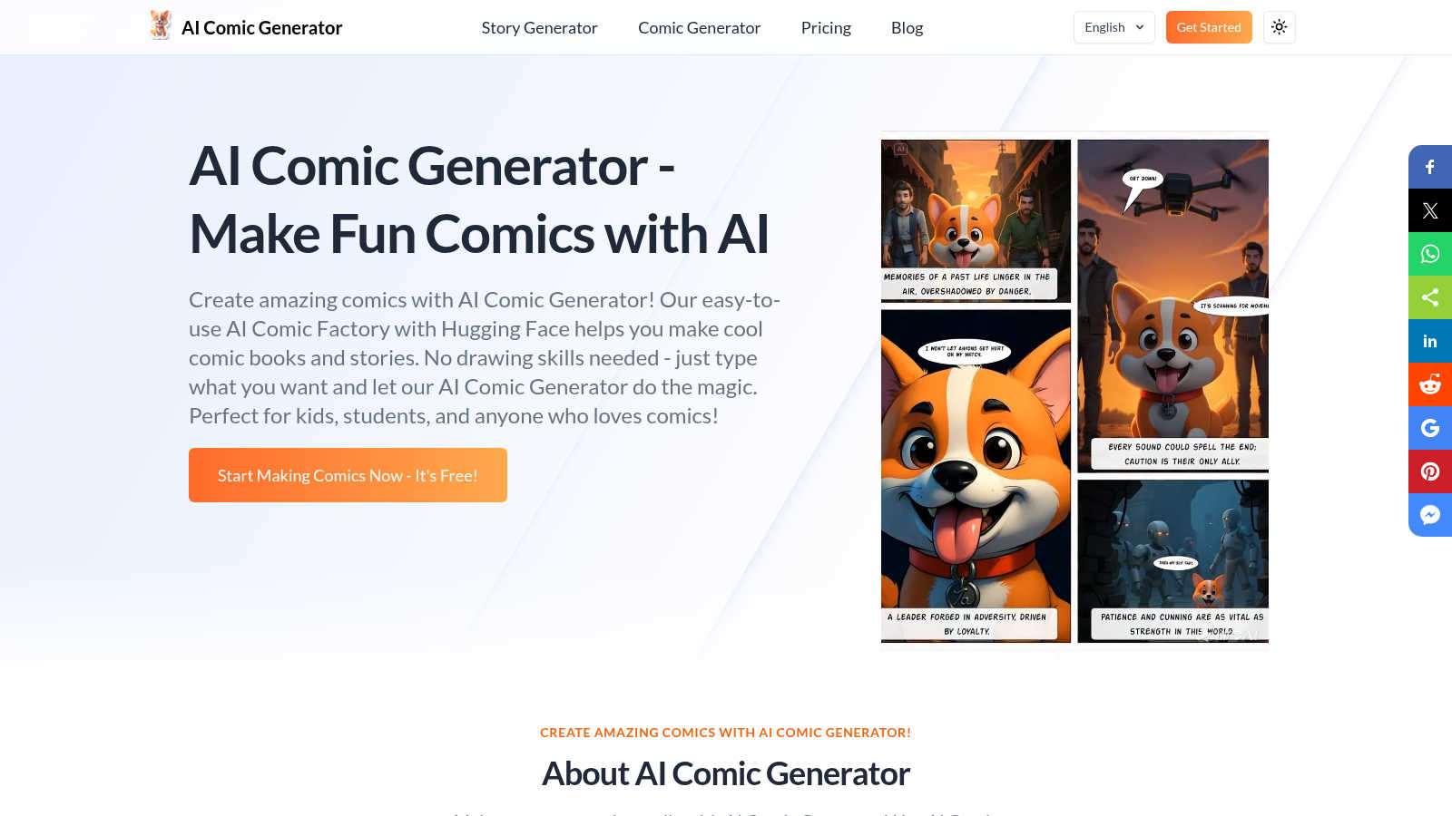 AI Comic Generator application interface and features