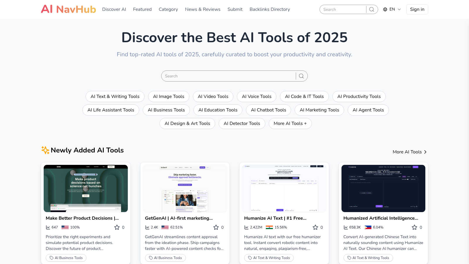 AI NavHub application interface and features