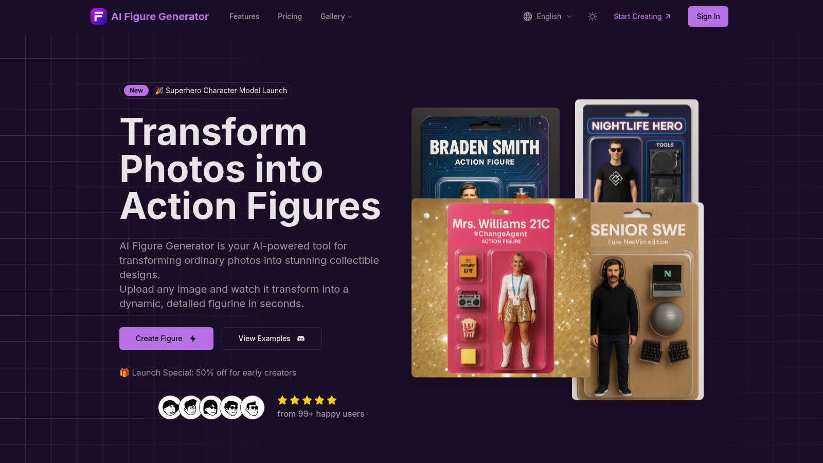 AI Figure Generator application interface and features