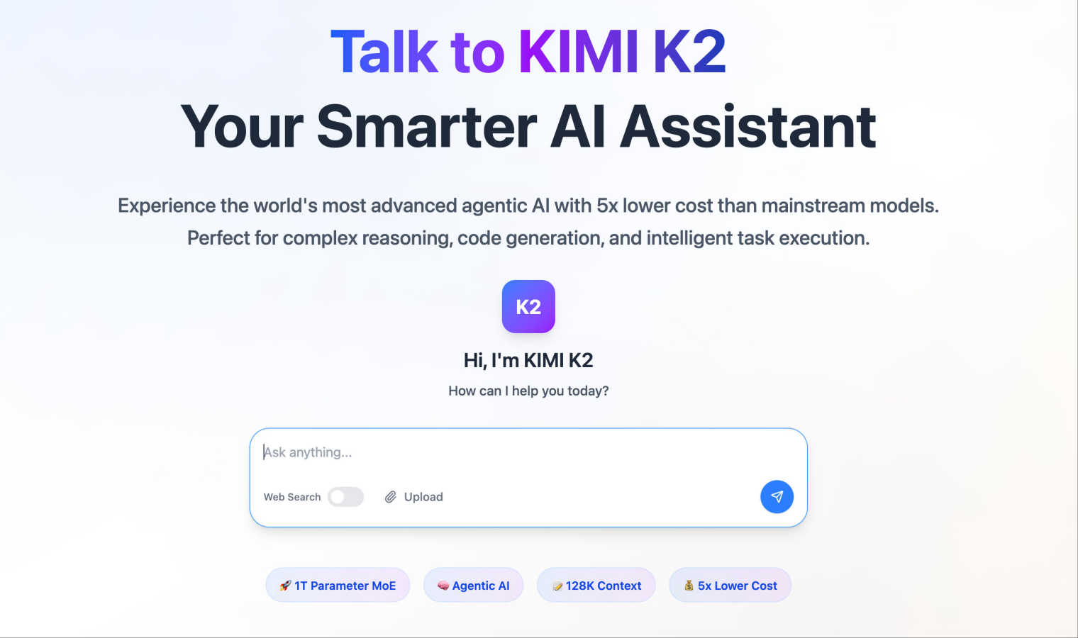 KIMI K2 application interface and features