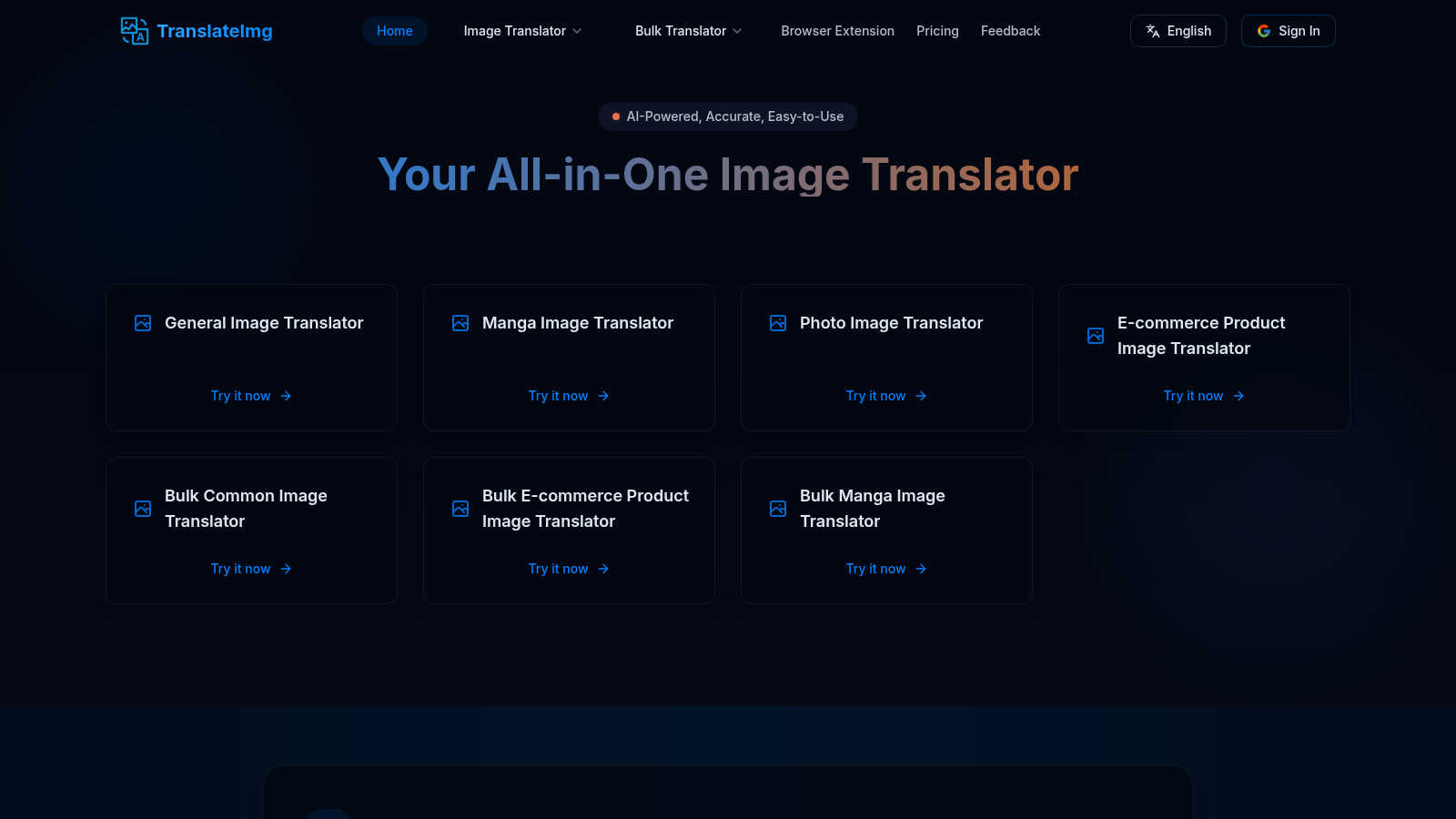 Translate Image Online application interface and features