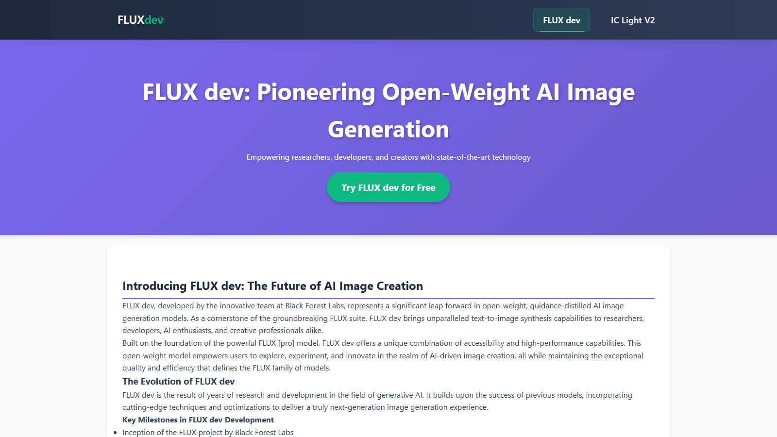 FLUX Dev application interface and features