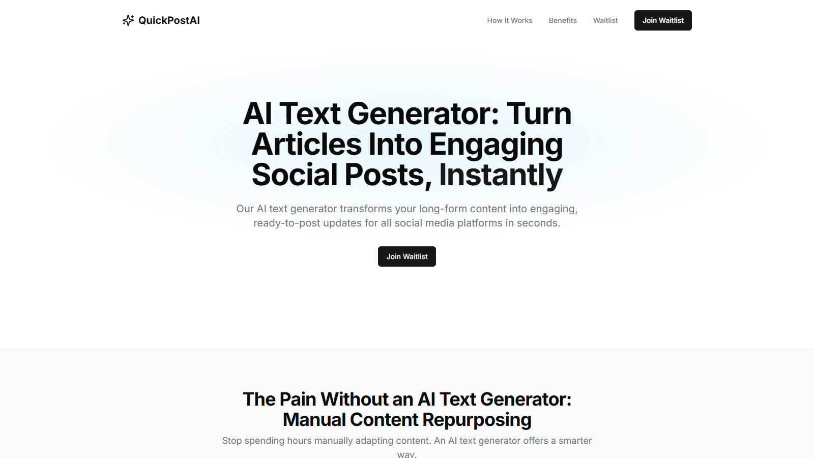 QuickPostAi application interface and features