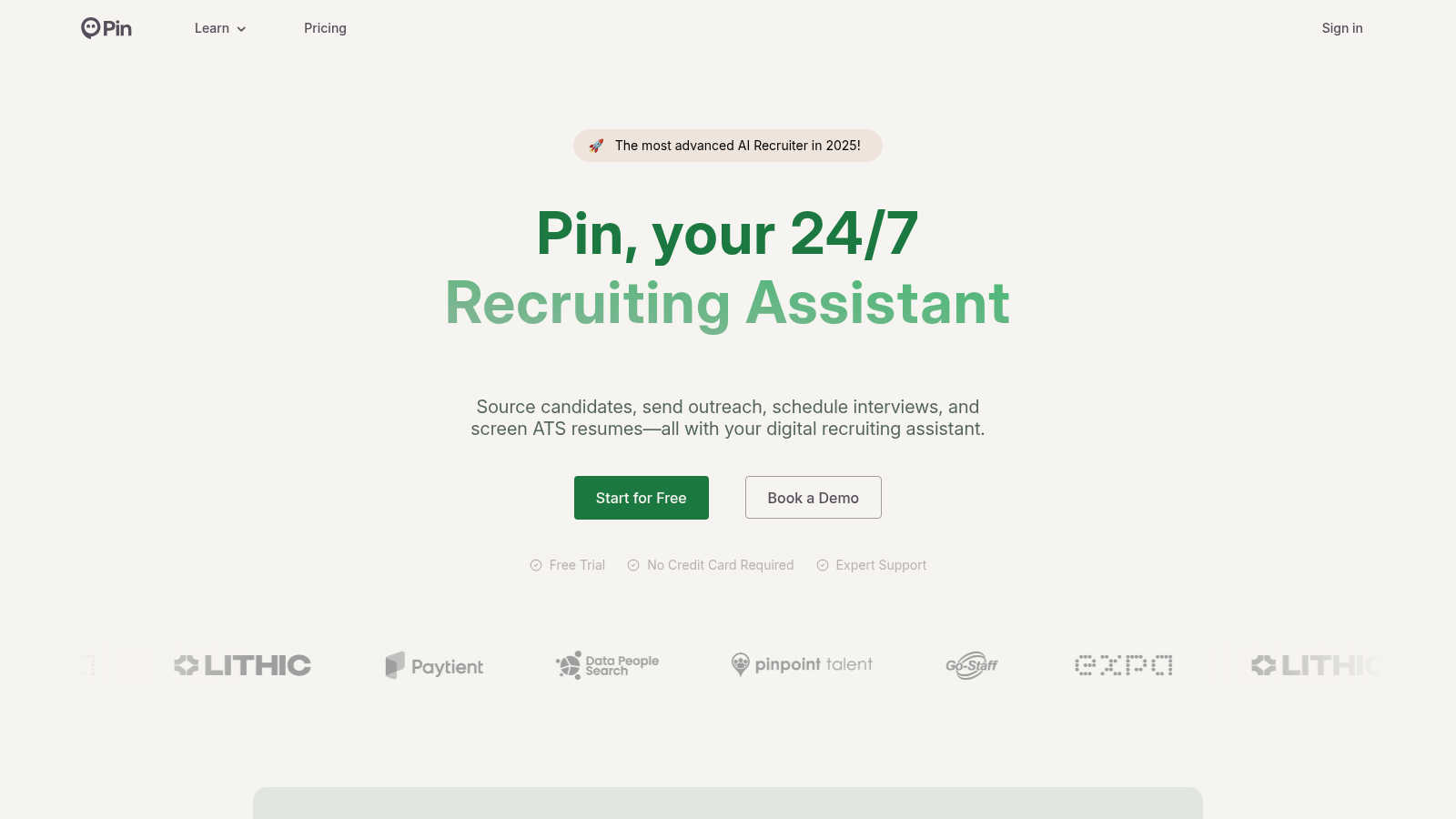 Pin - AI Recruiting application interface and features