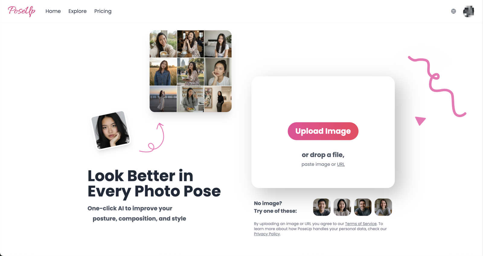 PoseUp application interface and features