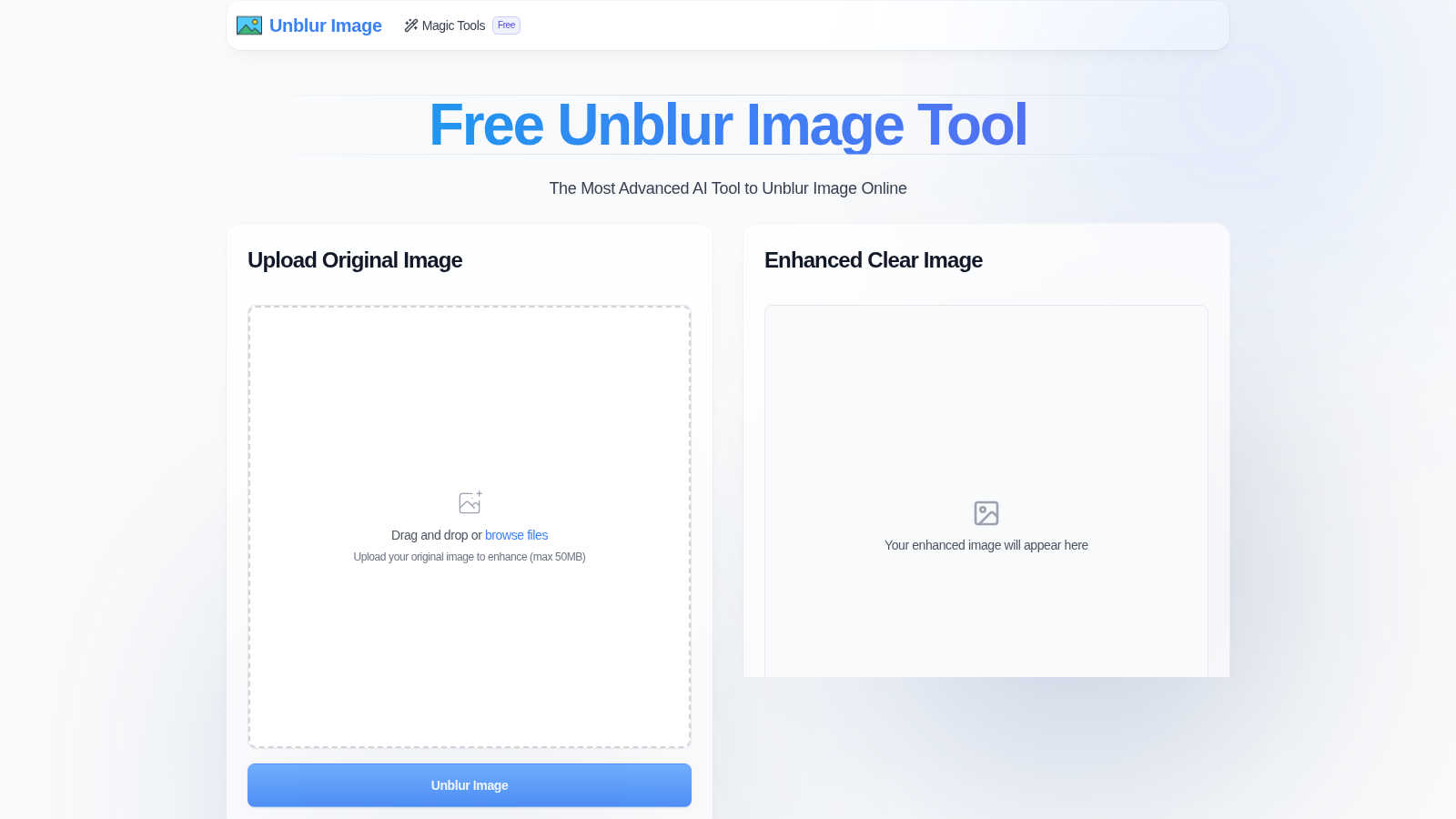 UnblurImage application interface and features