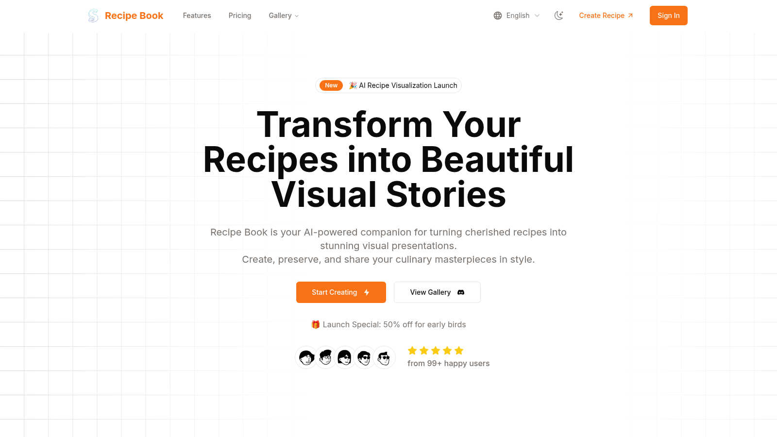 Recipe Book application interface and features