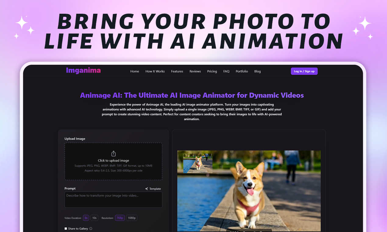Animage AI application interface and features