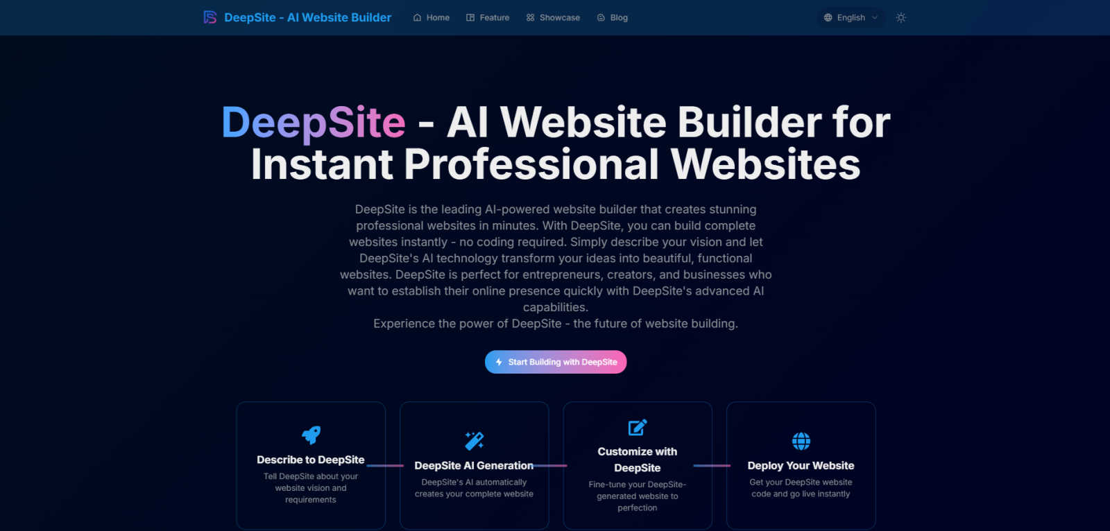 DeepSite application interface and features
