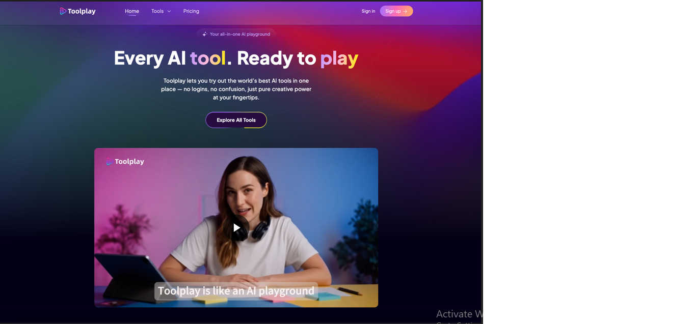 Toolplay application interface and features