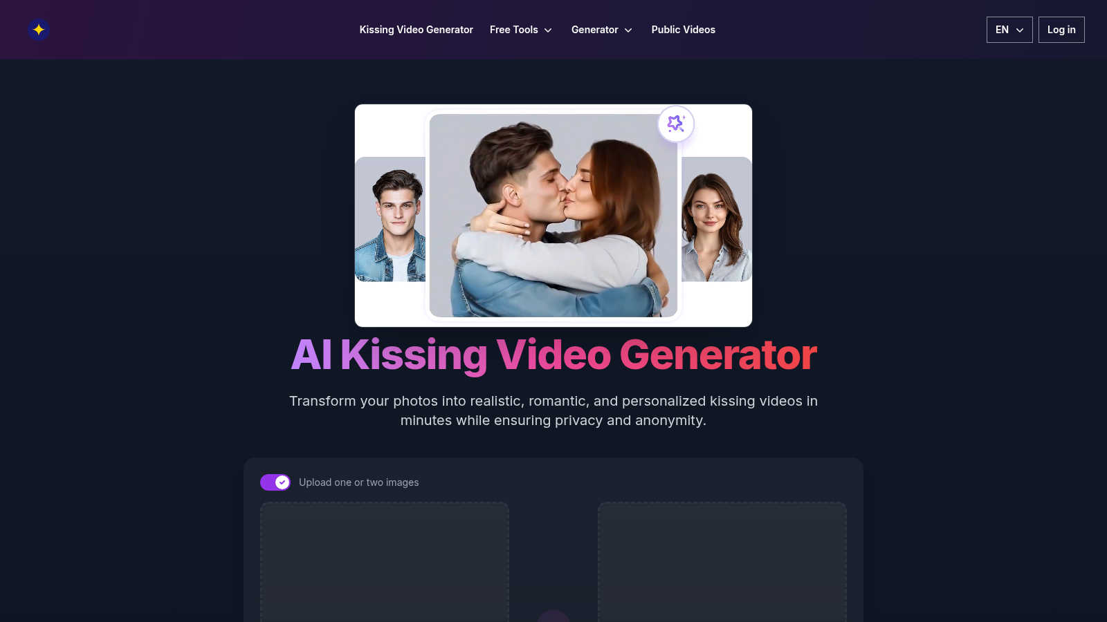 ai kissing generator application interface and features