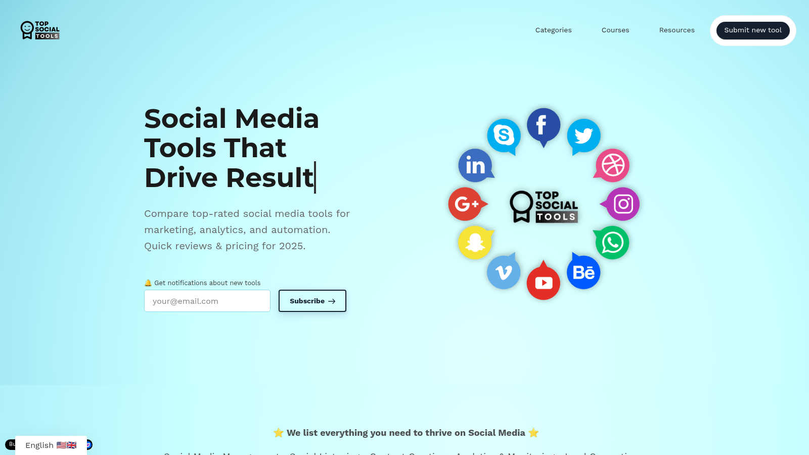 Top Social Tools application interface and features