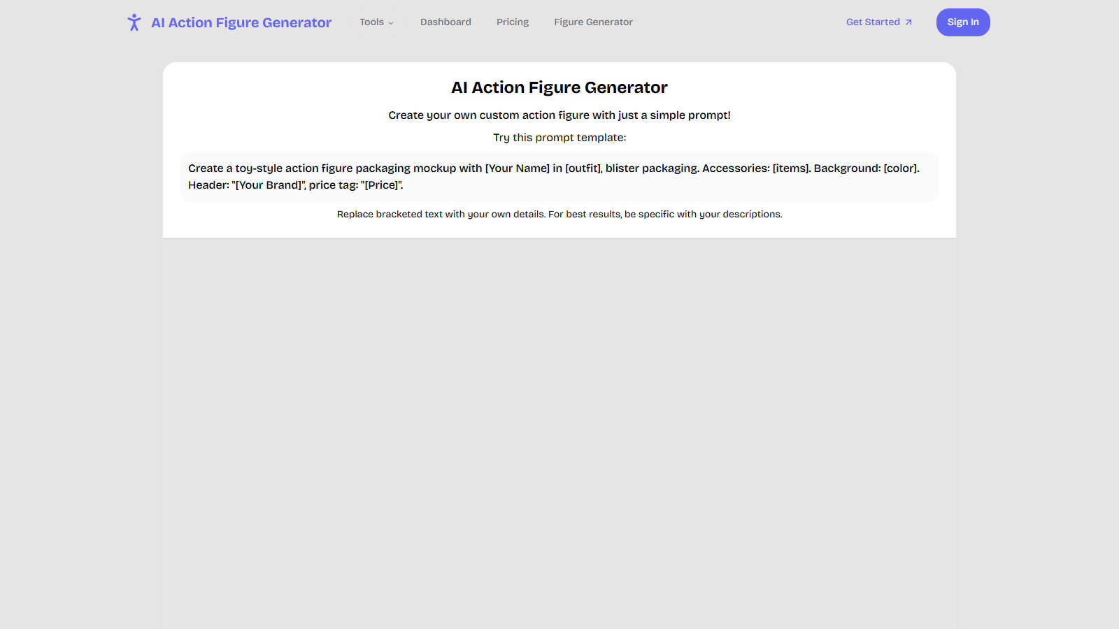 AI Action Figure Generator application interface and features
