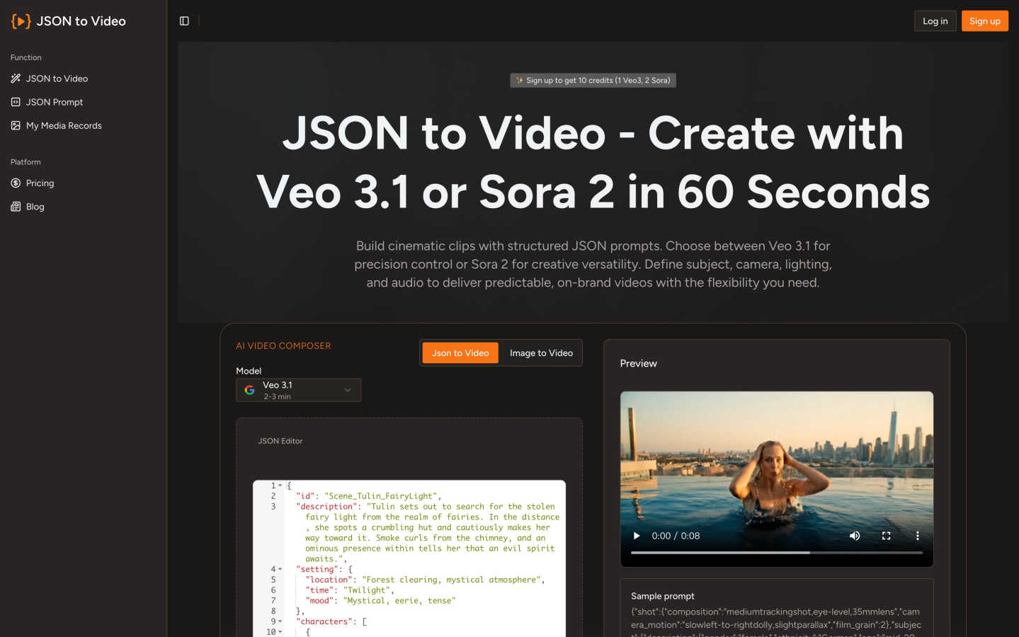 JSON to Video application interface and features