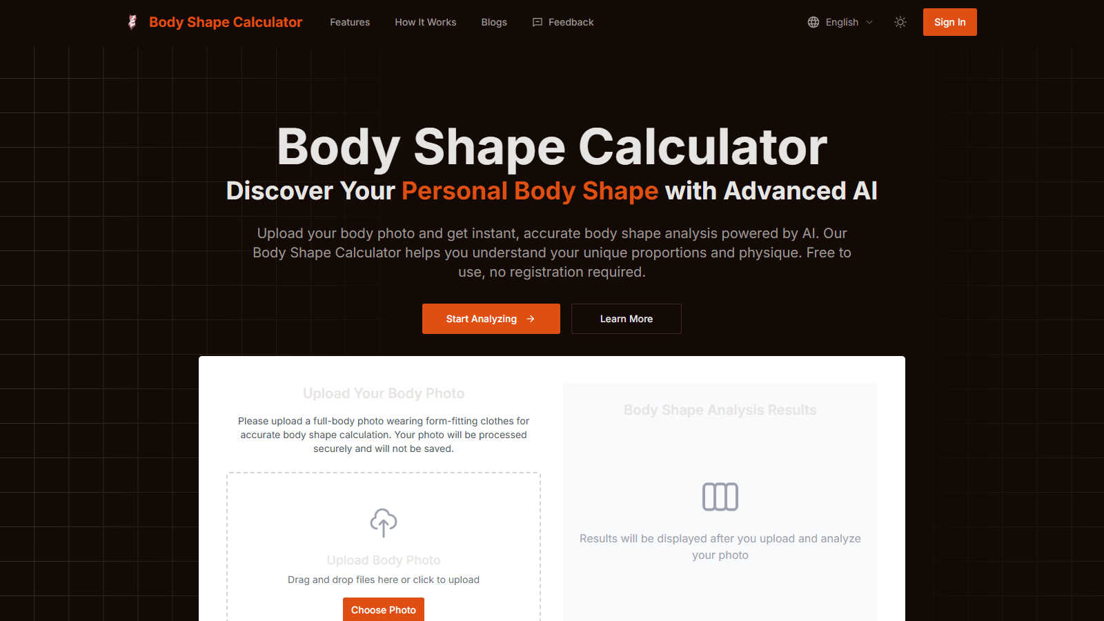 AI Body Shape Calculator application interface and features