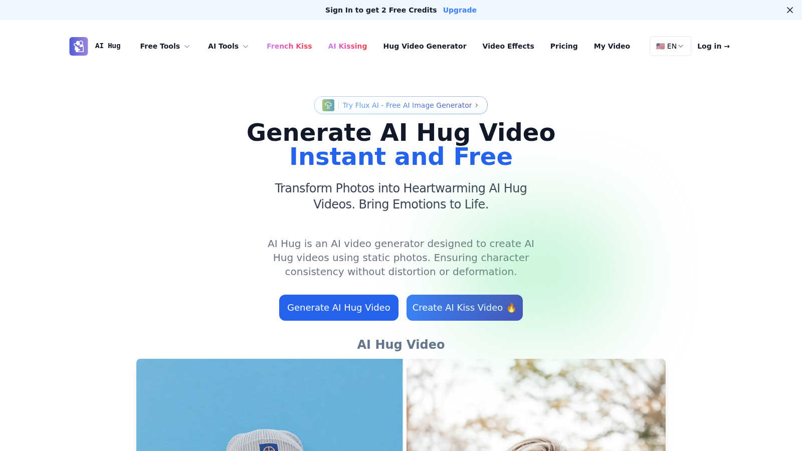 AI Hug application interface and features