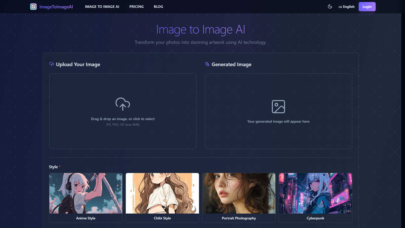 Image To Image AI application interface and features