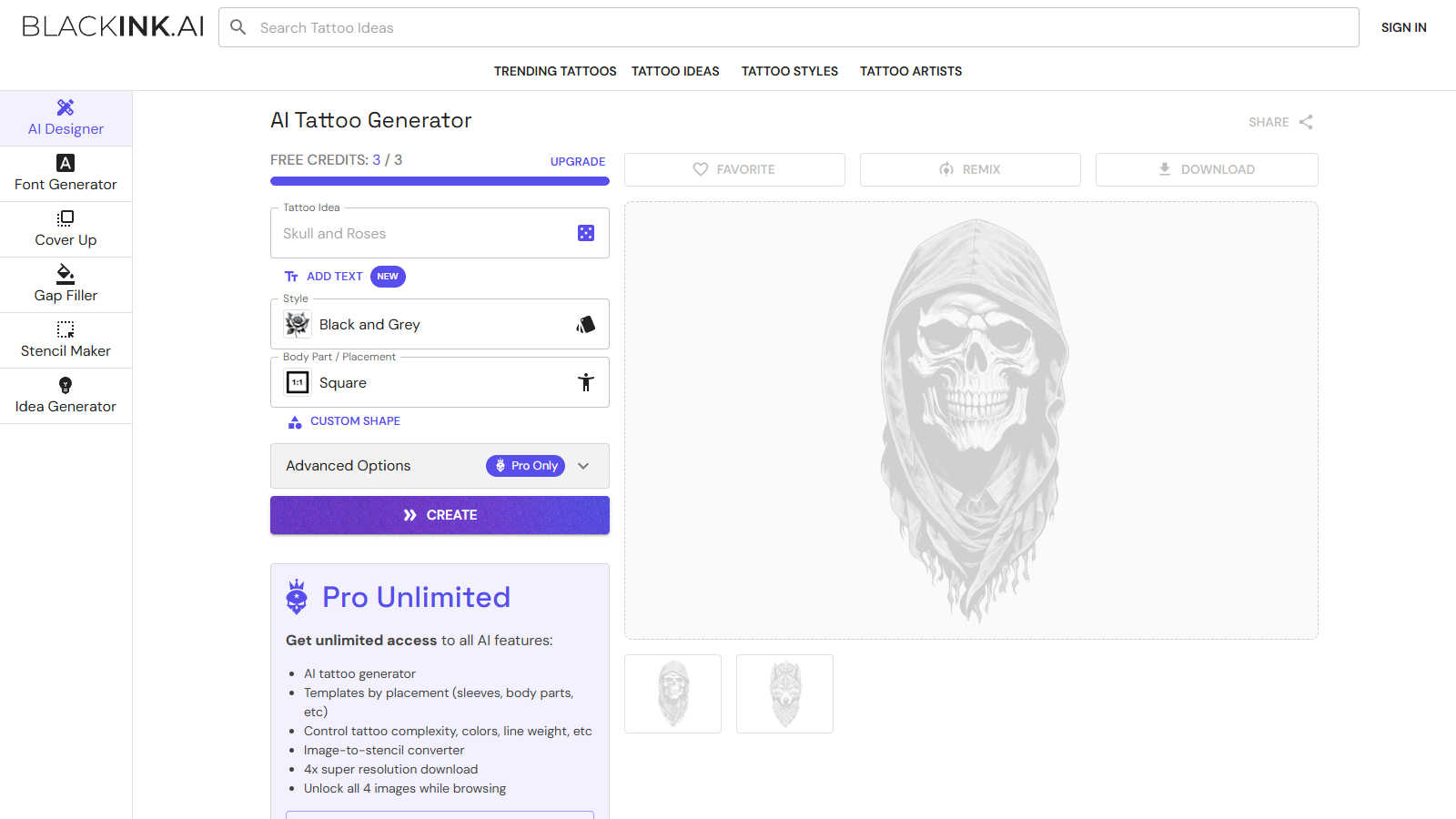 BlackInk AI application interface and features