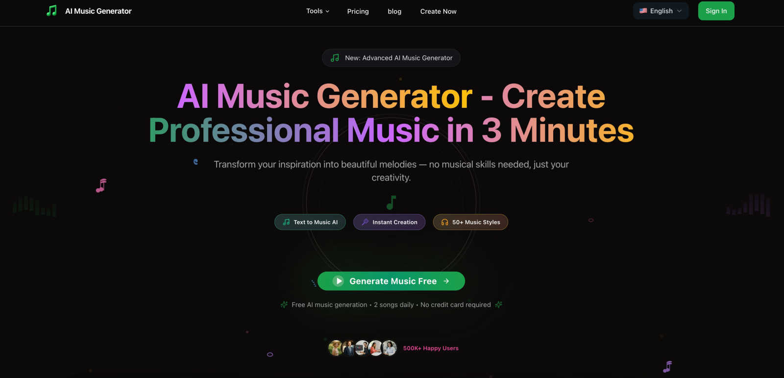 AI Music Generator application interface and features