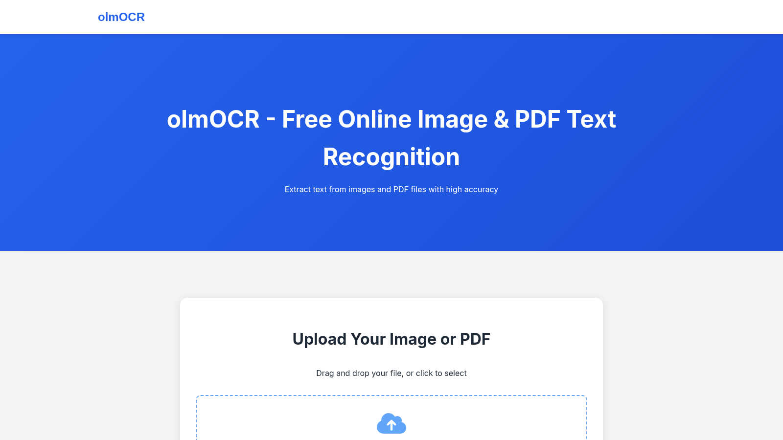 olmOCR application interface and features
