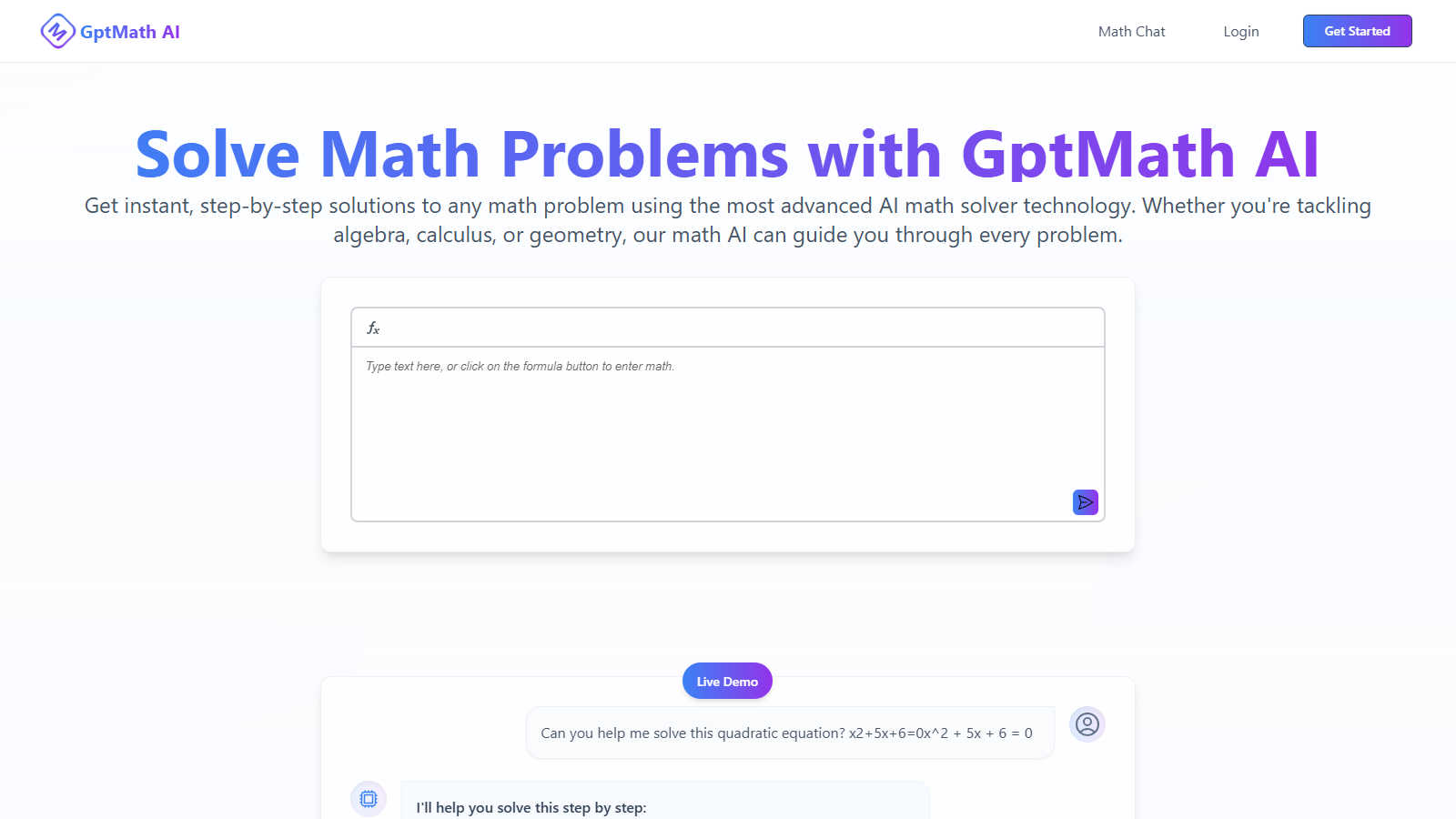 GptMath AI application interface and features