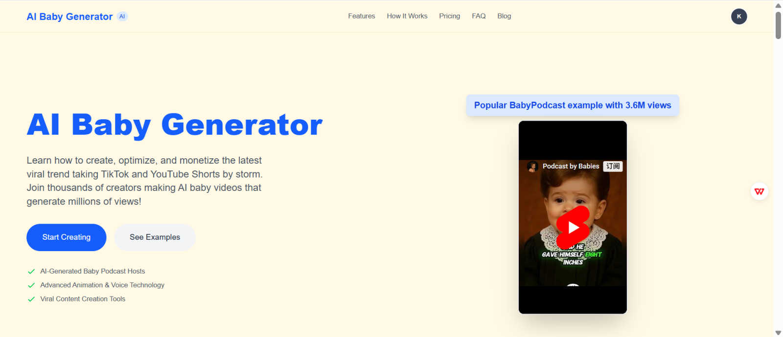 AI baby podcast generator application interface and features