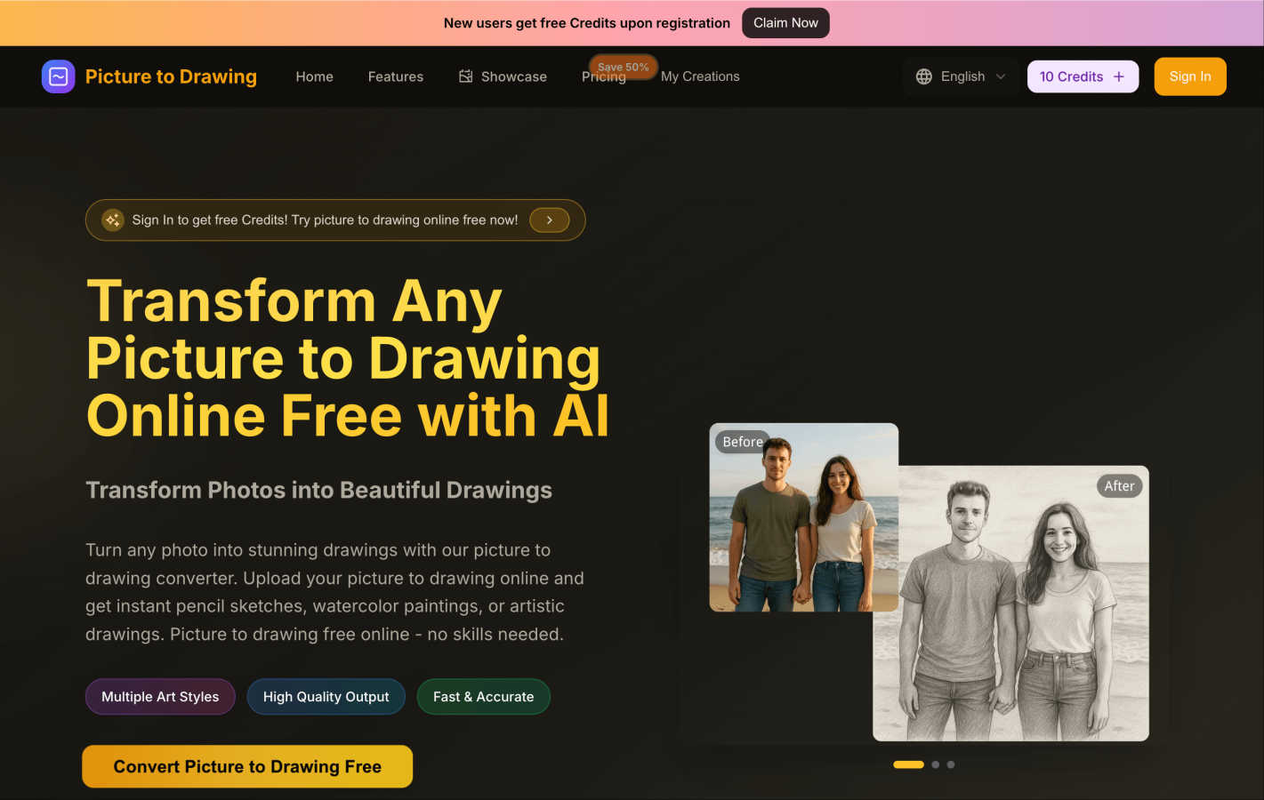 Picture to Drawing application interface and features
