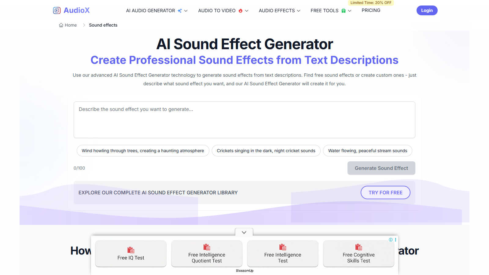 AudioX application interface and features